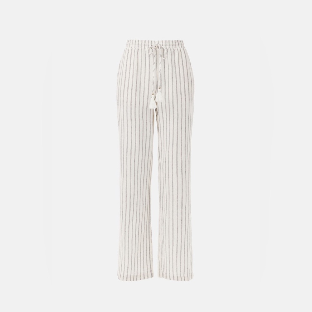 Ellen Tracy Linen Stripe Wide Leg Pants Women's Small White w/ Black pinstripes - Picture 7 of 15